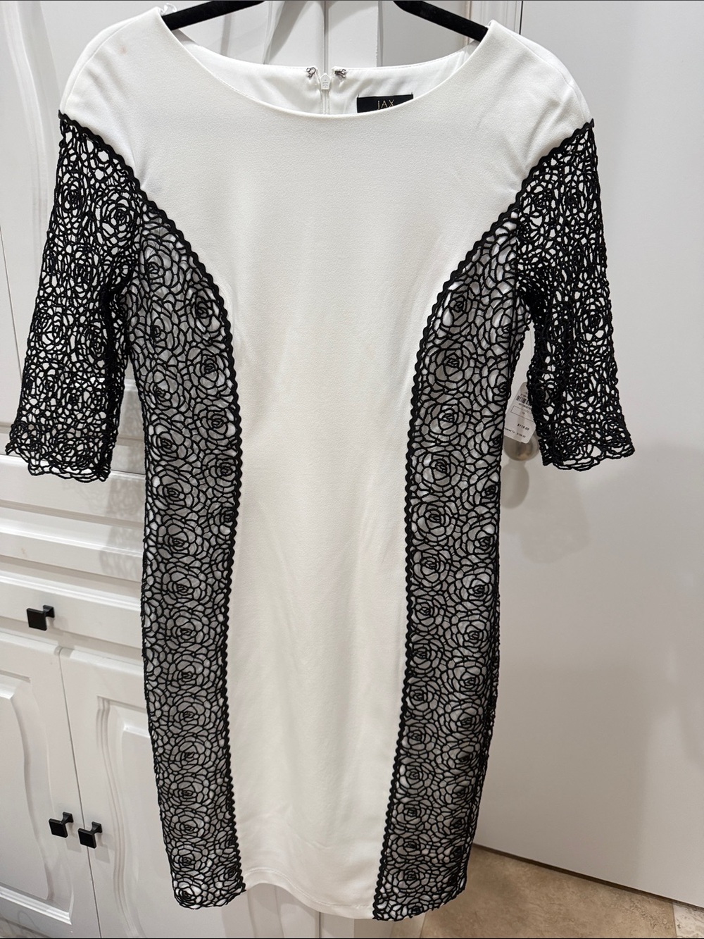 JAX White Midi Dress with Black Lace Insets